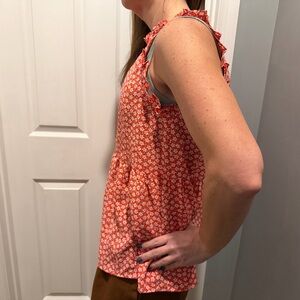 Floral Ruffle Sleeveless Top - Red